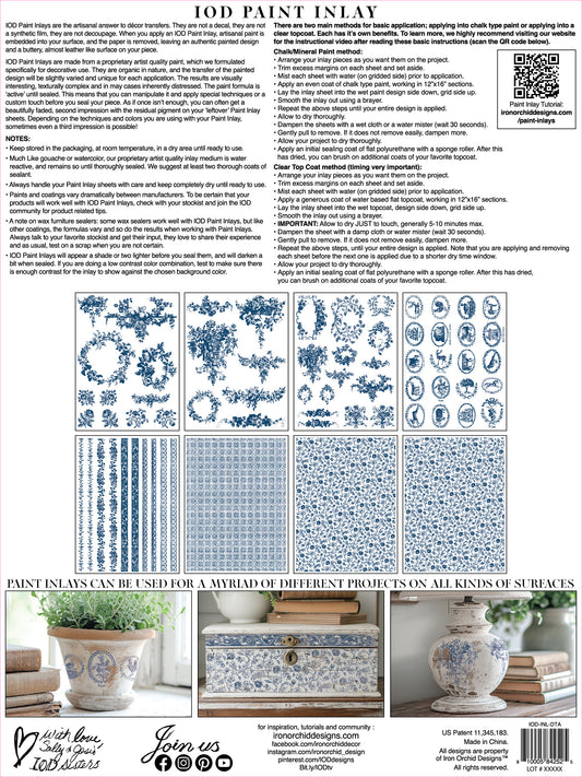 Iron Orchid Designs - Delft Traditions Azure - Paint Inlay