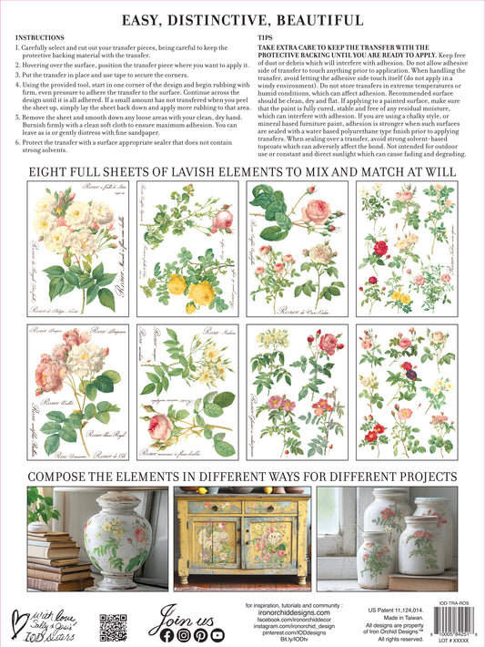 Iron Orchid Designs - Rose Botanical - Furniture Decor Transfer Pad