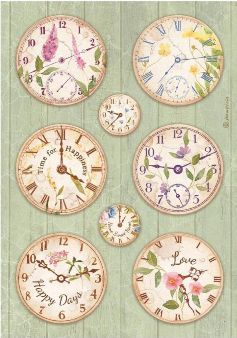 Create Happiness Welcome Home Clocks - Stamperia - Rice Paper A4