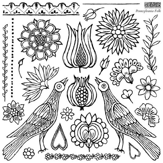 Iron Orchid Designs Pennsylvania Folks folk art stamp 12" x 12"