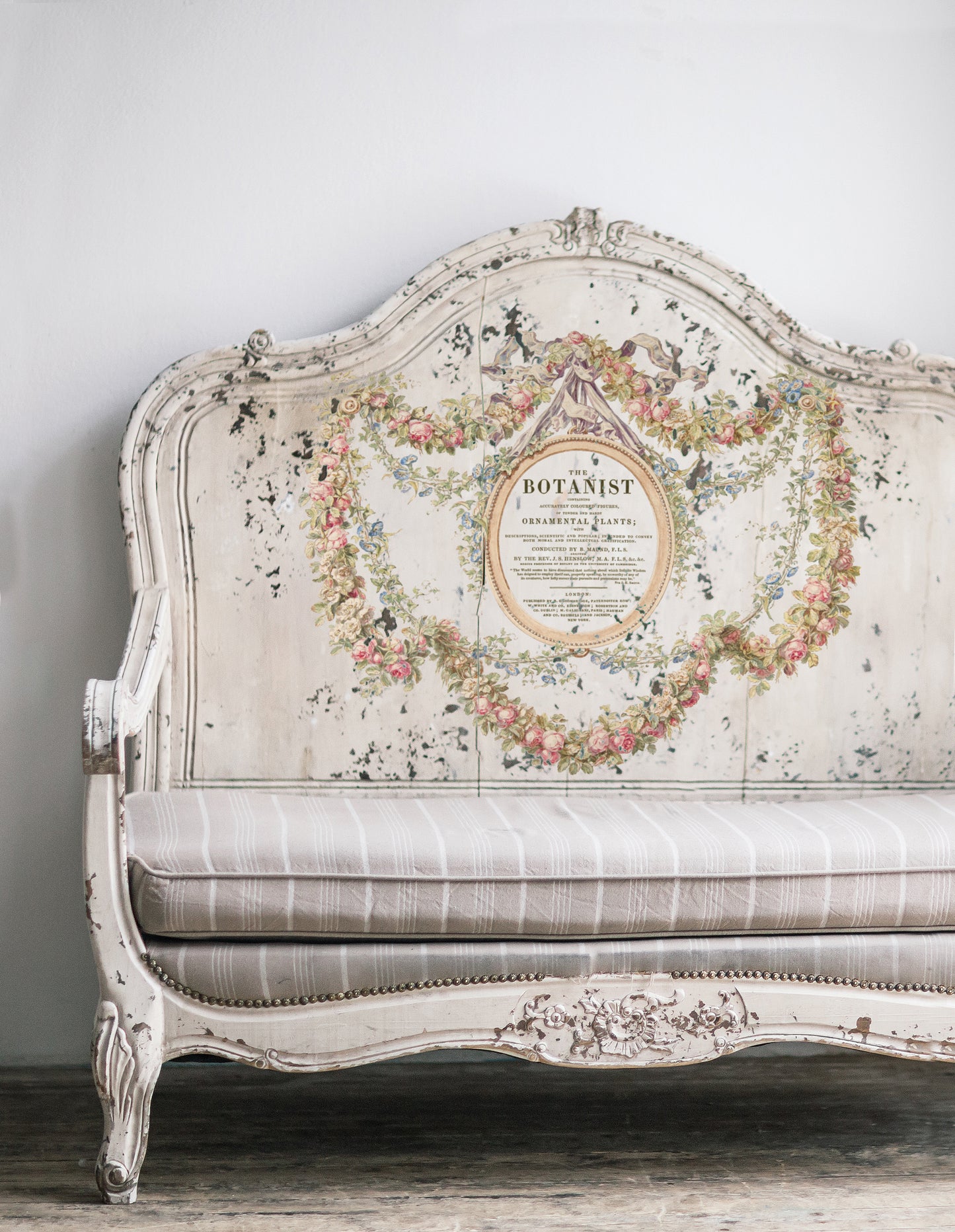 White elegant French style sofa decorated with Iron Orchid Designs The Botanist Transfer 