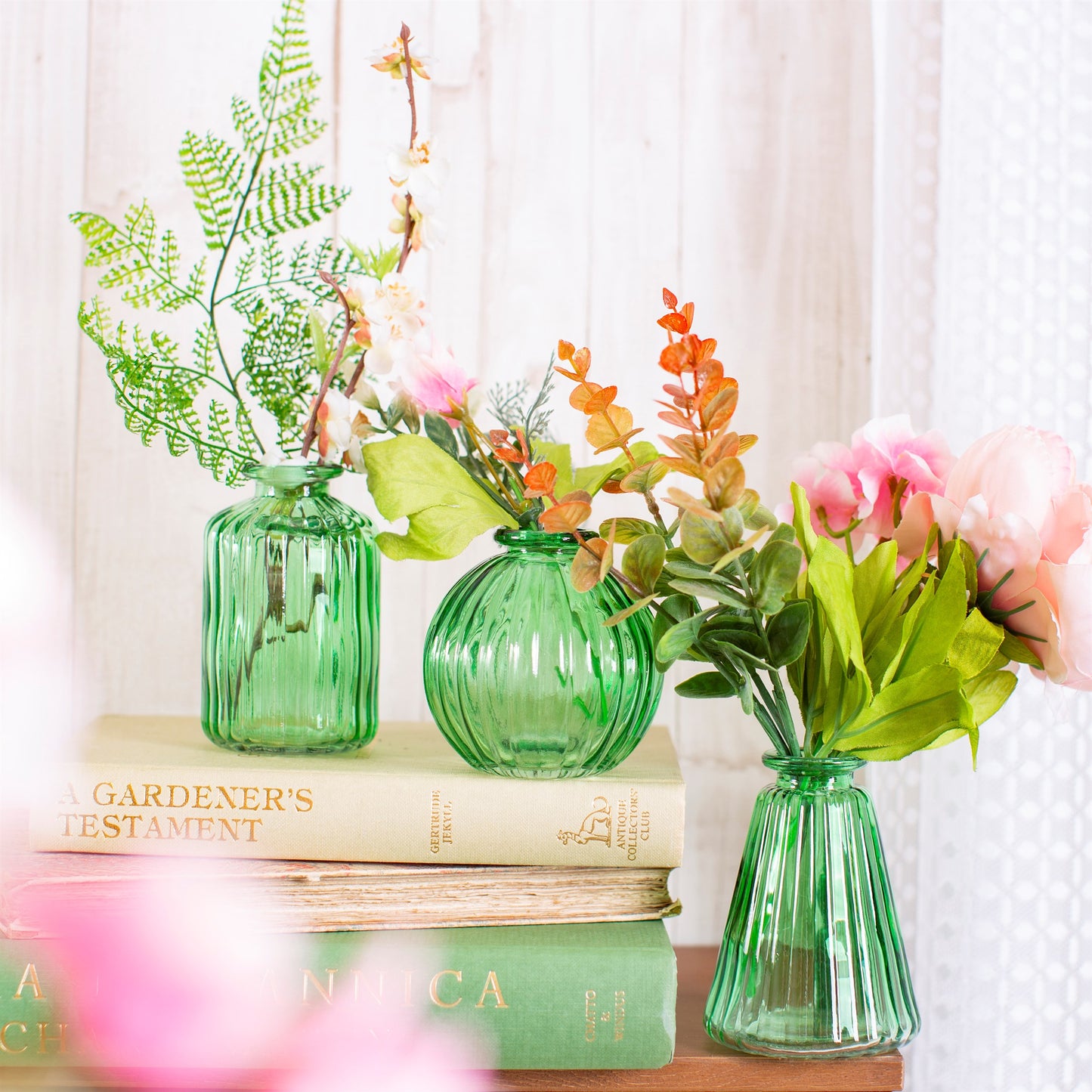 Set of Three Green Glass Bud Vases