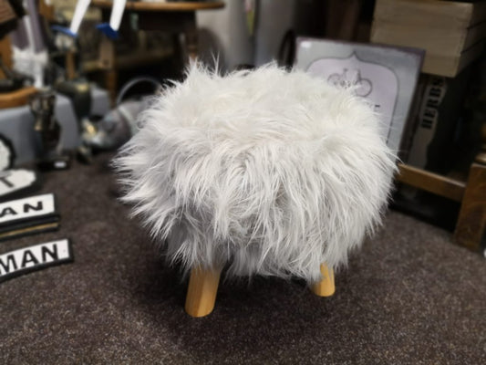 Fluffy Foot Stool - White/Light Grey