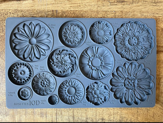 Iron Orchid Designs Rosettes grey Mould laying on a wooden surface