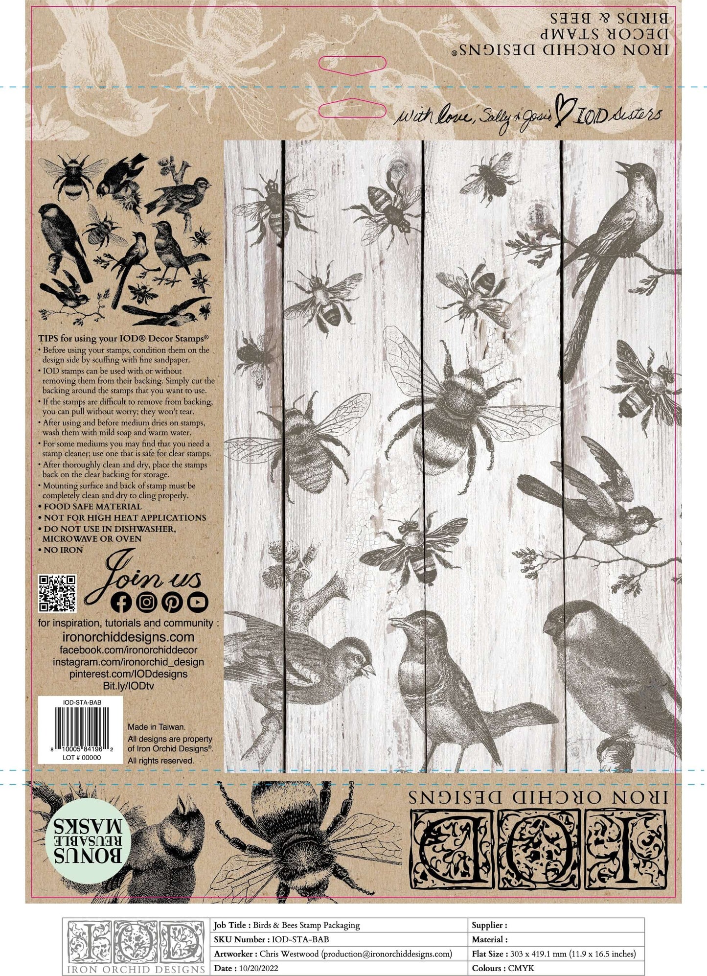 Iron Orchid Designs Birds & Bees stamps back of packet