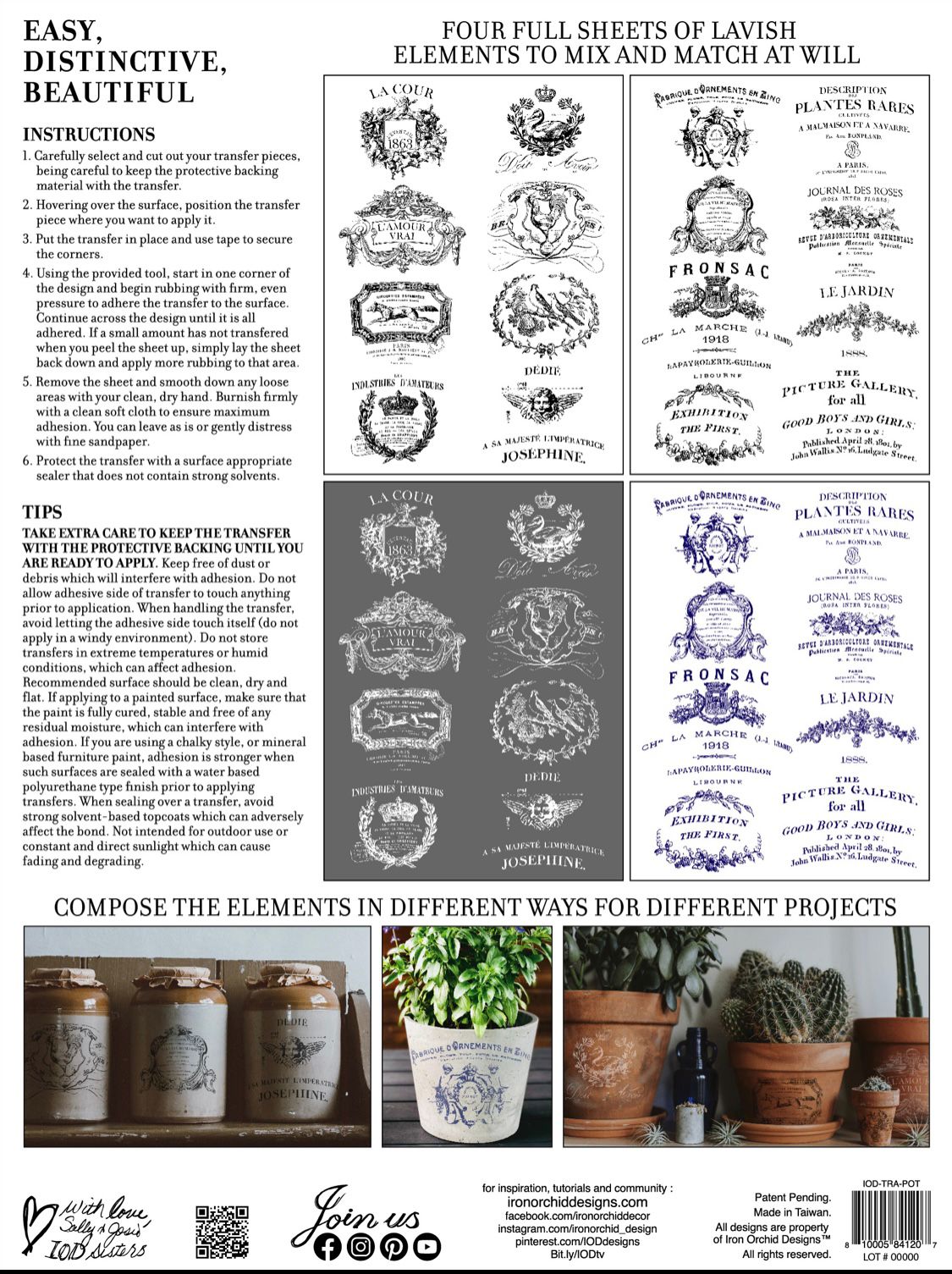 Iron Orchid Designs Traditional Pots Labels Transfer back of packet