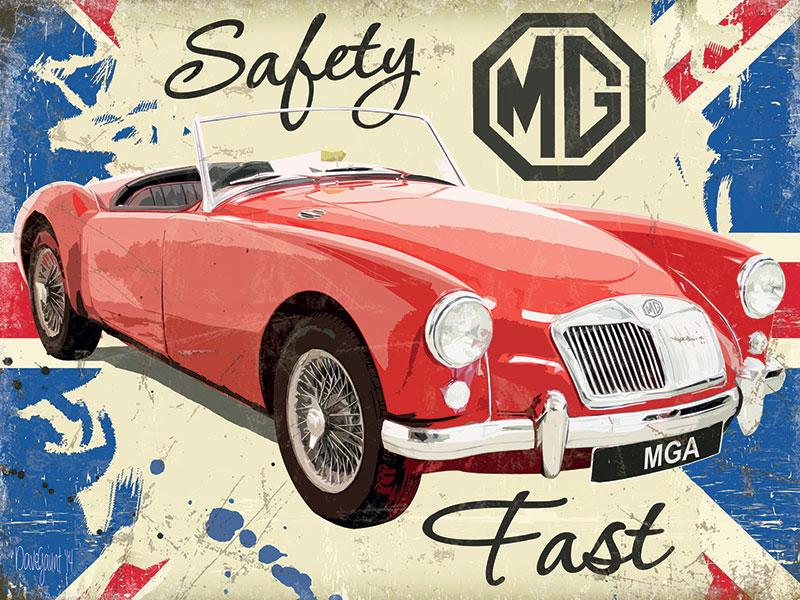 MG A Safety Fast Tin Sign