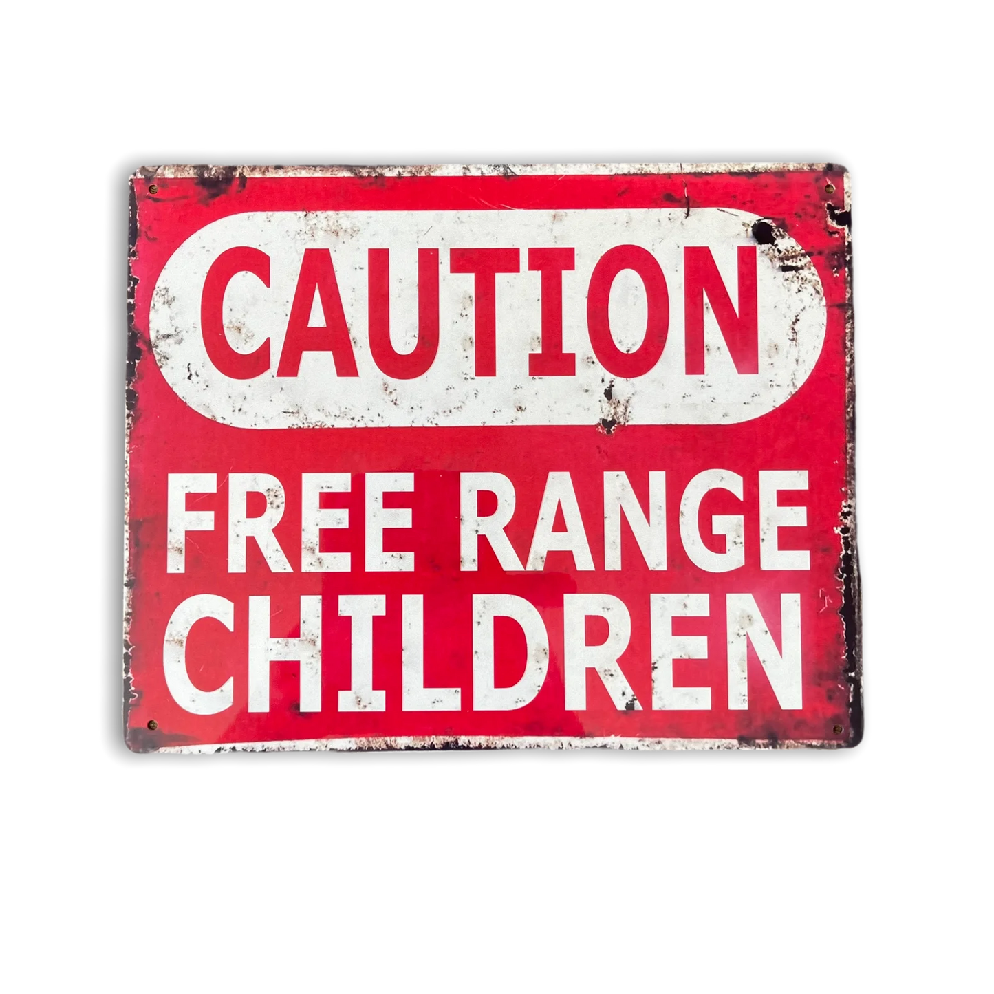 Caution Free Range Children Metal Sign