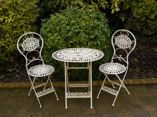 Garden Table and Two Chairs White