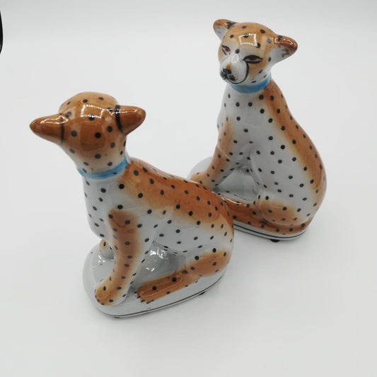 Ceramic Sitting Leopard Figures - Pair