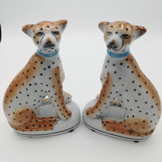 Ceramic Sitting Leopard Figures - Pair