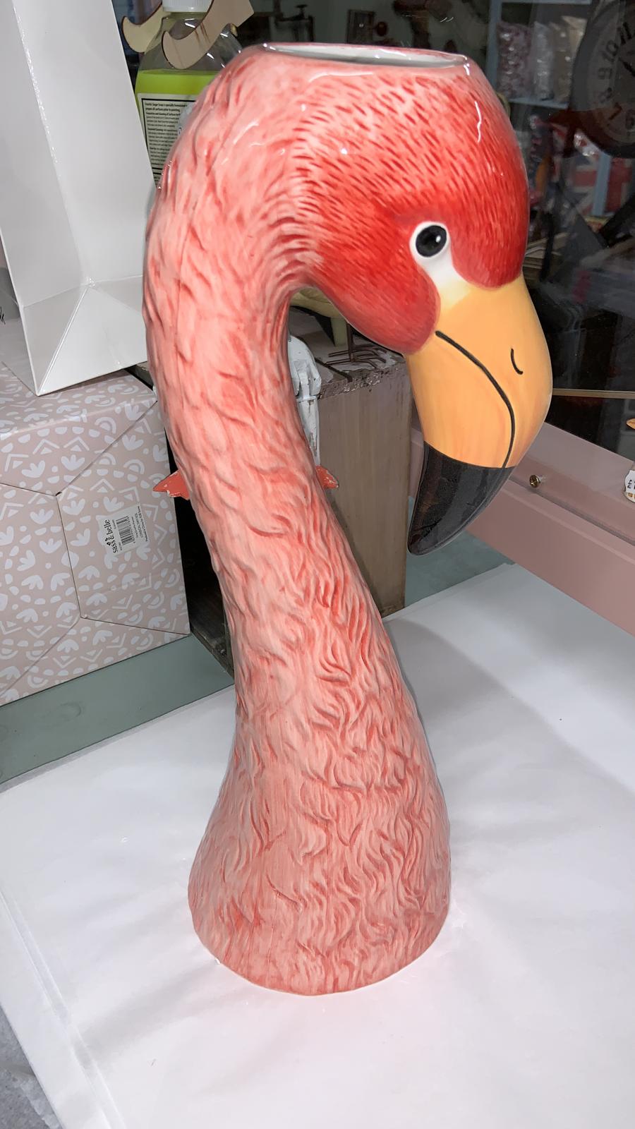 Large Ceramic Pink Flamingo Head Vase