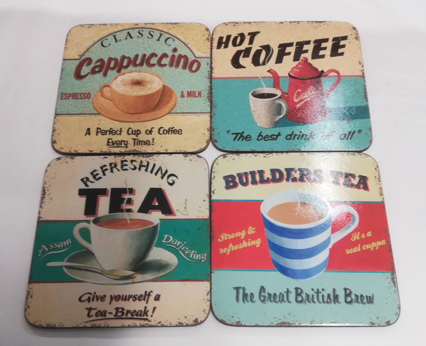 Set of Four Retro Hot Drinks Coasters