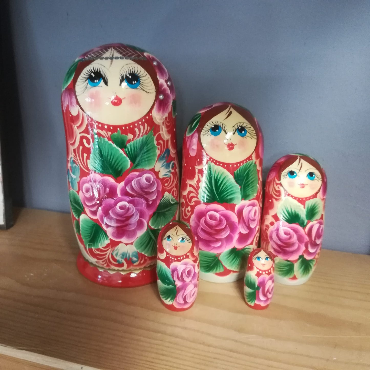 Large Matryoshka Russian Doll Red with Pink Flowers