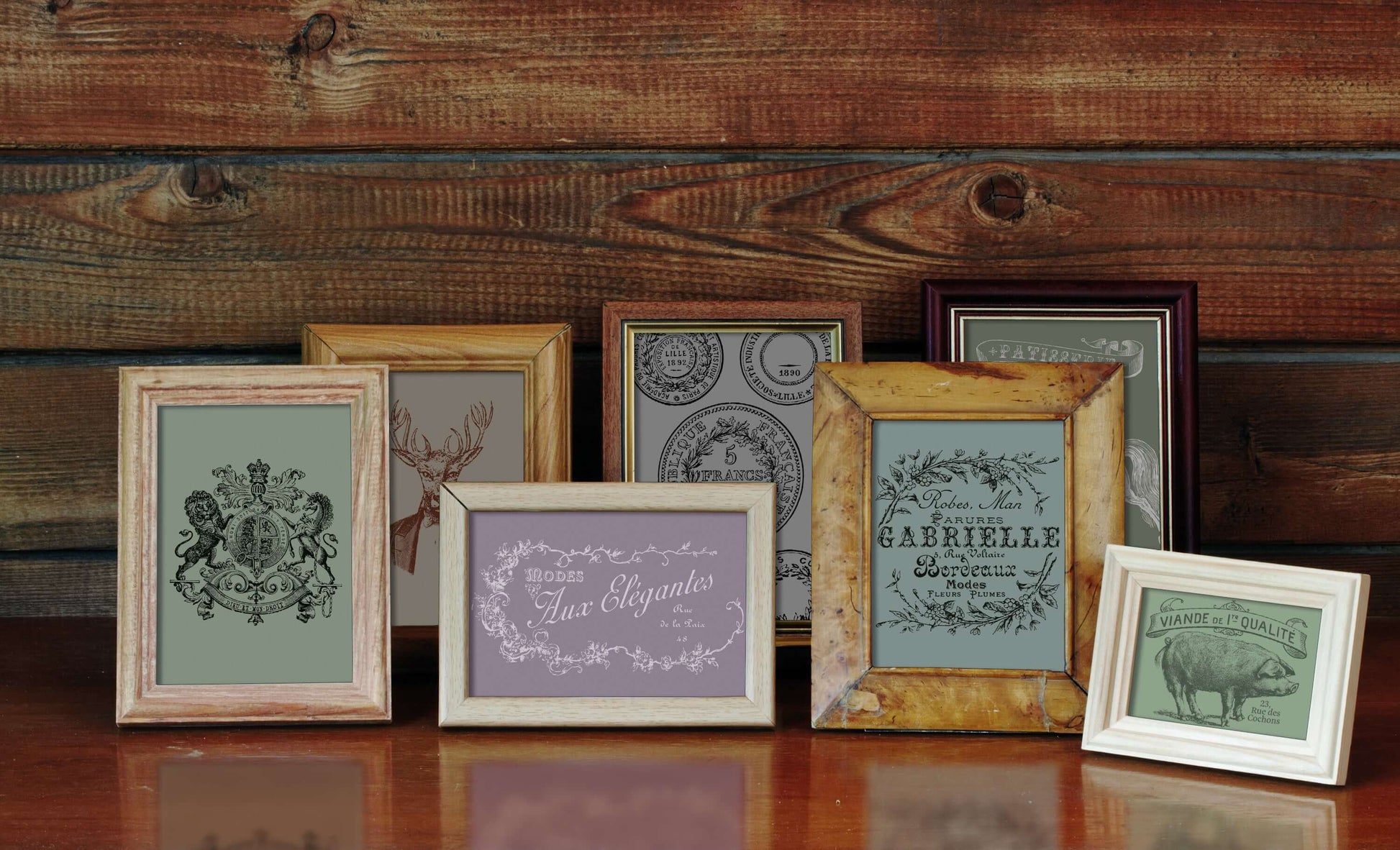 A collection of small framed pictures created using ion Orchid Designs Antiquites stamps