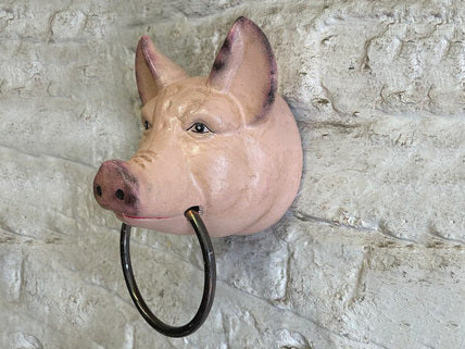 Pig Head Towel Ring -  Cast Iron