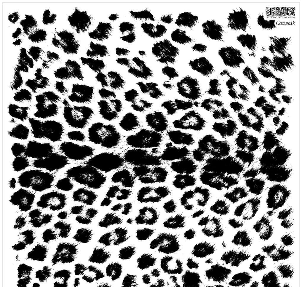 Leopard print pattern on Iron Orchid Designs 12" x 12" Catwalk stamp