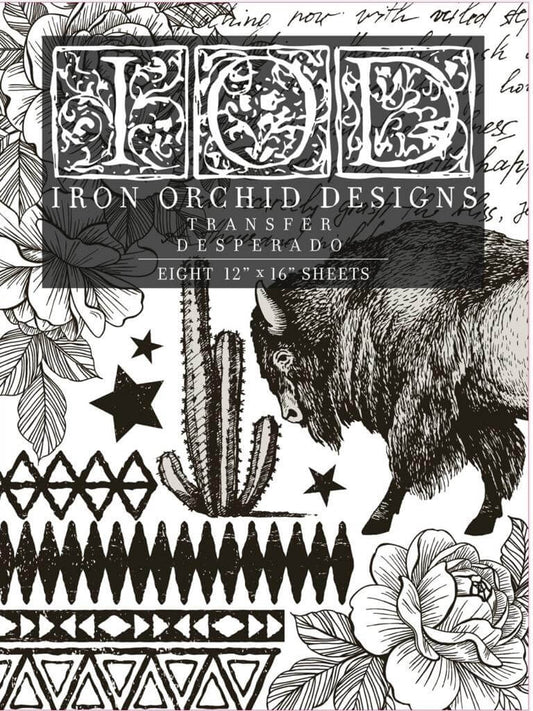 Buffalo, cow skull and border patterns in Iron Orchid Designs Desperado Transfer