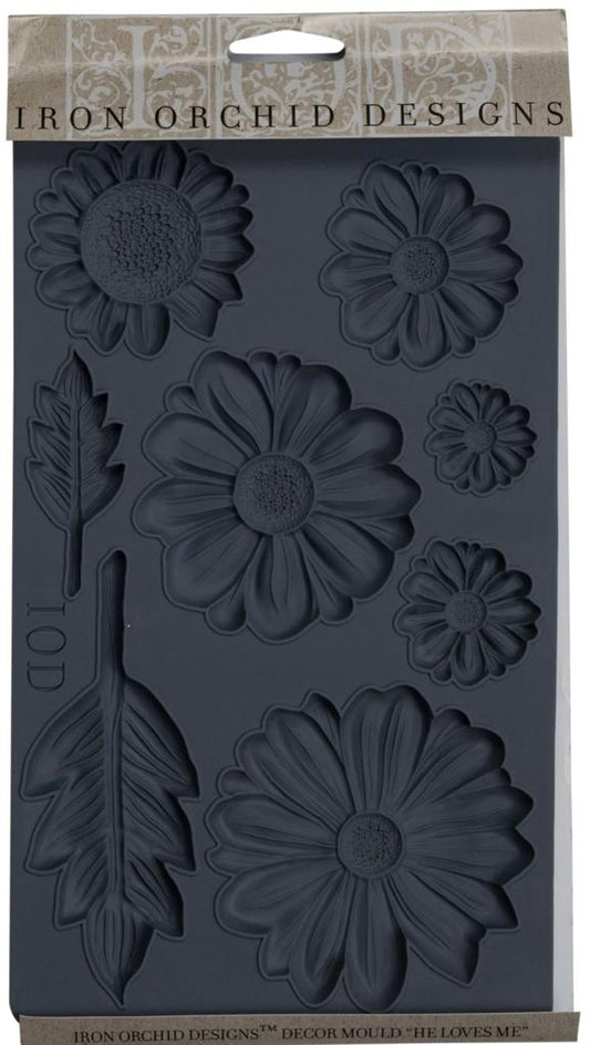 Iron Orchid designs floral grey He Loves Me Mould front of packet